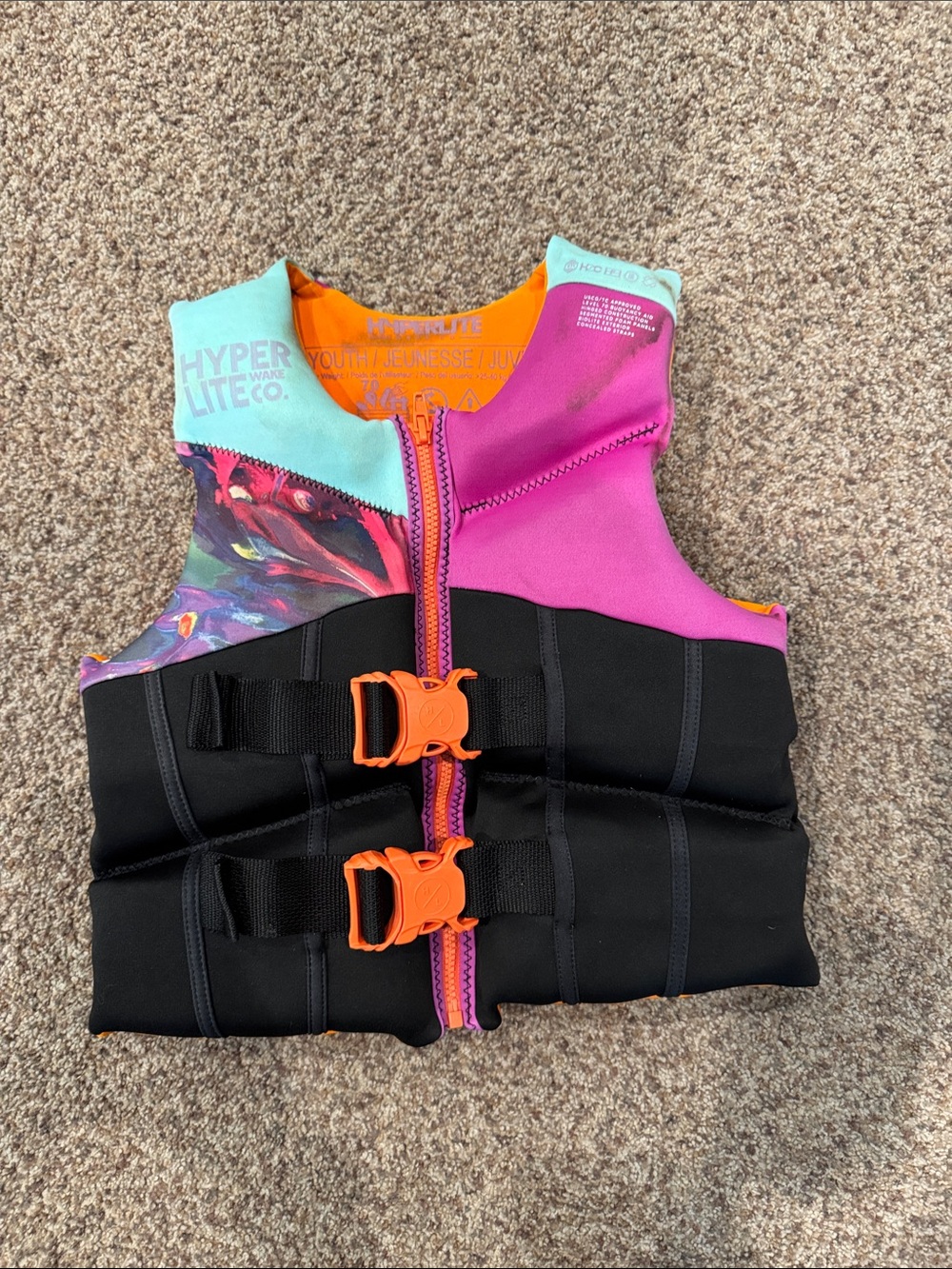 Hyperlite Kids Swim Life Vest in Pink, Black & Orange